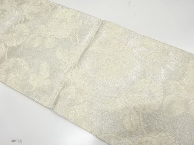 JAPANESE KIMONO / ANTIQUE FUKURO OBI / SILK / WOVEN KIKU & ARABESQUE